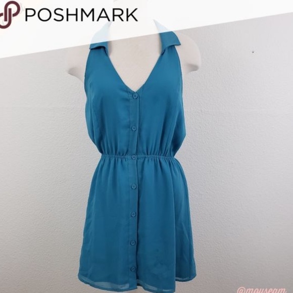 Teal Collared Button Front Dress - Picture 8 of 9